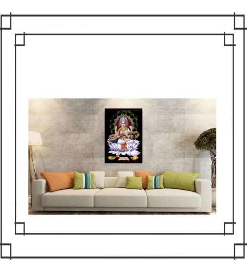 Saraswati Maa Painting with Synthetic Photo Frame (Multicolor)