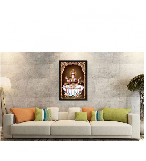 Saraswati Maa Painting with Synthetic Photo Frame (Multicolor)