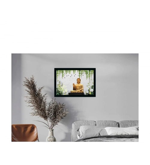 Lord Buddha Painting with Synthetic Photo Frame (Multicolor)