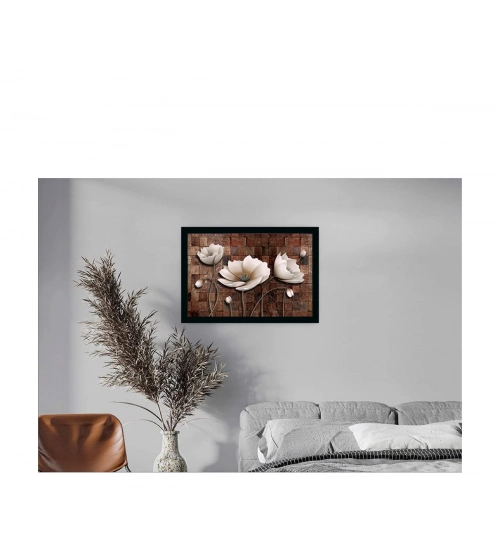 Flower Painting with Synthetic Photo Frame (Multicolor)