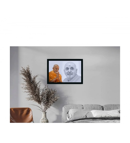 Pramukh Swami and Mahant Swami Painting with Synthetic Photo Frame (Multicolor)