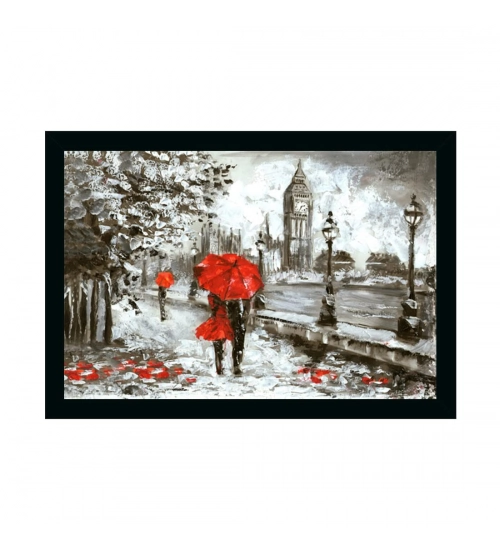 Couple Walk In Forest Painting with Synthetic Photo Frame (Multicolor)