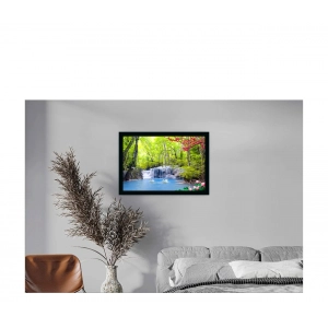 Generic Natural Water Fall Scenery Painting with Synthetic Photo Frame (Multicolor)