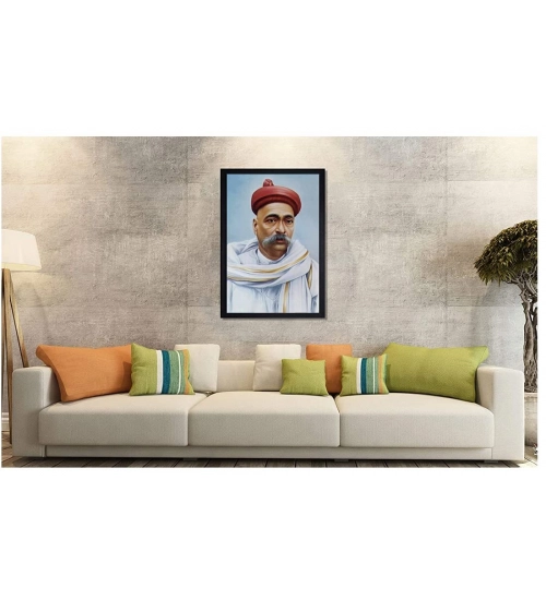 Bal Gangadhar Tilak Painting with Synthetic Photo Frame (Multicolor)