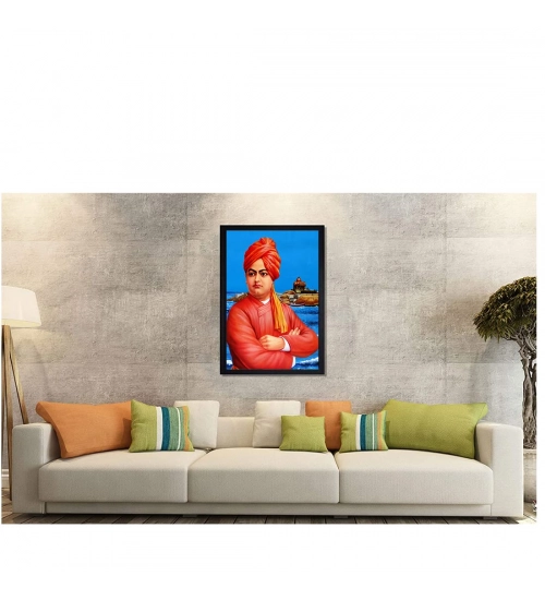Swami Vivekanand Painting with Synthetic Photo Frame (Multicolor)