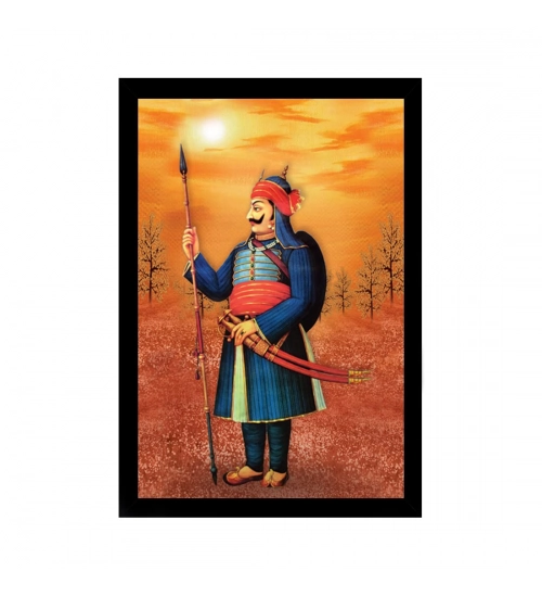 Maharana Pratap Painting with Synthetic Photo Frame (Multicolor)