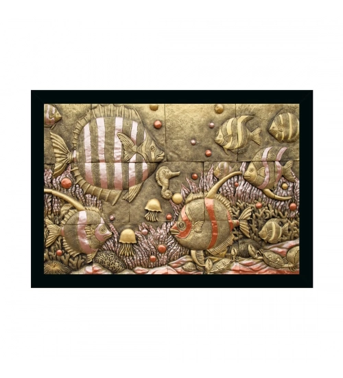 Fish Painting Painting with Synthetic Photo Frame (Multicolor)