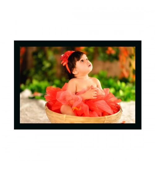 Baby Photo Painting with Synthetic Photo Frame (Multicolor)