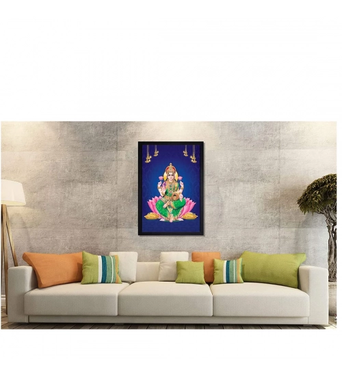 Maa Laxmi Ji Painting with Synthetic Photo Frame (Multicolor)