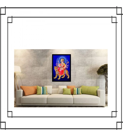 Durga Mata Painting with Synthetic Photo Frame (Multicolor)