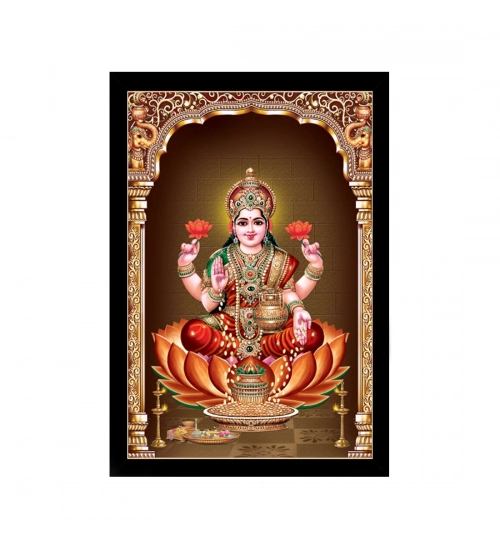 Maa Laxmi Painting with Synthetic Photo Frame (Multicolor)
