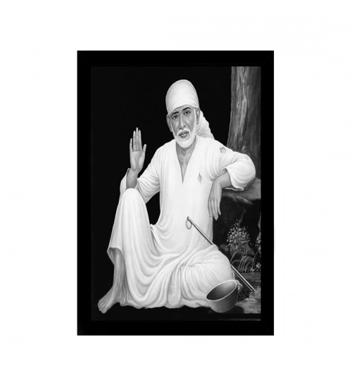 Saibaba Painting with Synthetic Photo Frame (Multicolor)