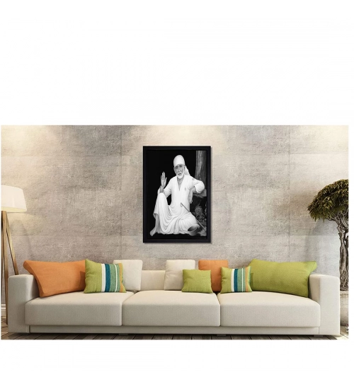 Saibaba Painting with Synthetic Photo Frame (Multicolor)