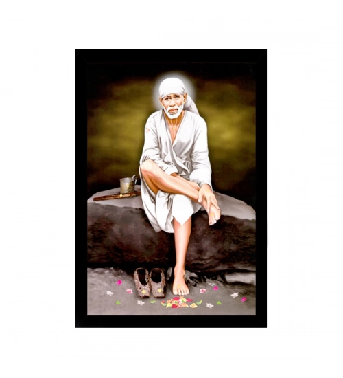 Saibaba Painting with Synthetic Photo Frame (Multicolor)