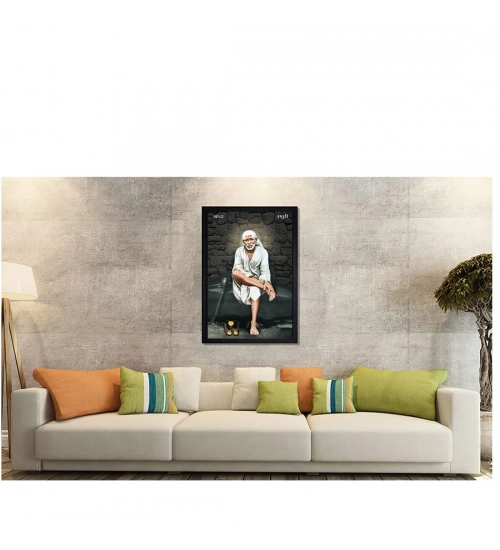 Saibaba Painting with Synthetic Photo Frame (Multicolor)