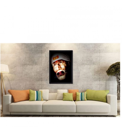Saibaba Painting with Synthetic Photo Frame (Multicolor)