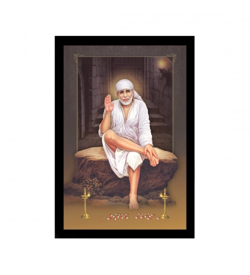 Saibaba Painting with Synthetic Photo Frame (Multicolor)