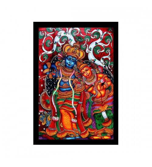 Kerala Traditional Mural Art Painting with Synthetic Photo Frame (Multicolor)