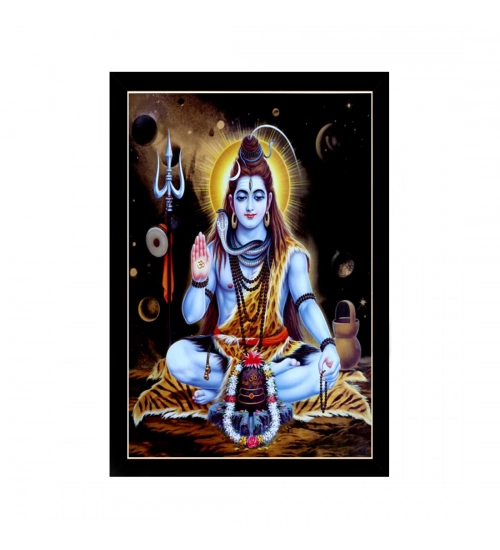 Lord Shiva Painting with Synthetic Photo Frame (Multicolor)