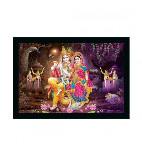 Radha Krishna Painting with Synthetic Photo Frame (Multicolor)