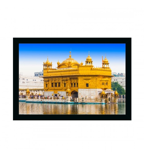 Golden Temple Painting with Synthetic Photo Frame (Multicolor)