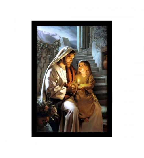 Jesus Christ Painting with Synthetic Photo Frame (Multicolor)