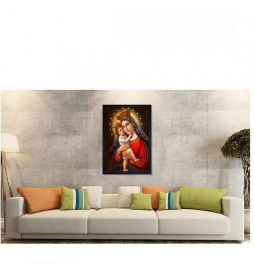 Mother Mary Painting with Synthetic Photo Frame (Multicolor)