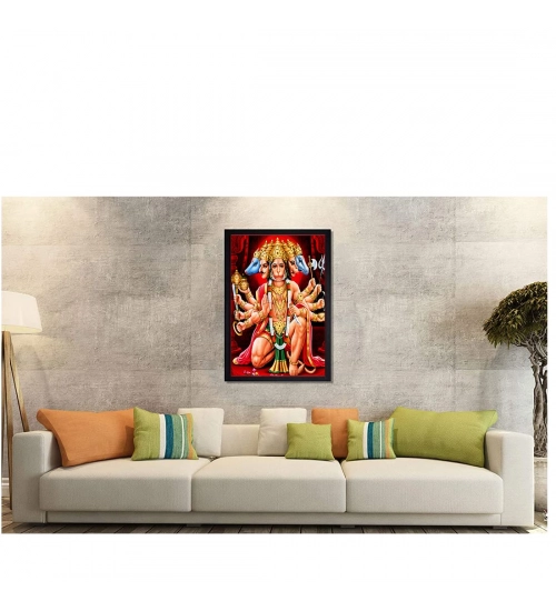 Panchmukhi hanuman Painting with Synthetic Photo Frame (Multicolor)