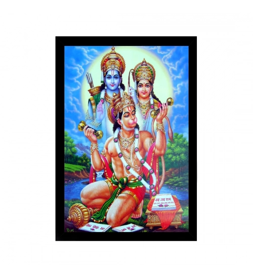 Lord Hanuman Ji Painting with Synthetic Photo Frame (Multicolor)