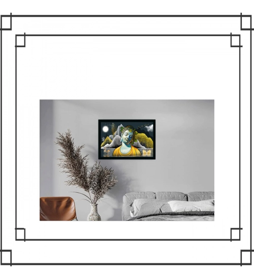 Buddha Painting with Synthetic Photo Frame (Multicolor)
