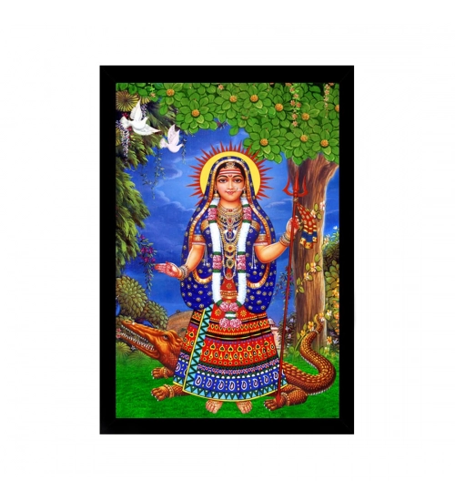 Maa Khodal Painting with Synthetic Photo Frame (Multicolor)