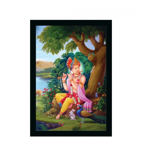 Radha Krishna Painting with Synthetic Photo Frame (Multicolor)