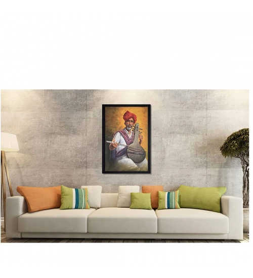 Rajasthani Village Modern Art Painting with Synthetic Photo Frame (Multicolor) Rajasthani Village Modern Art Painting with Synthetic Photo Frame (Multicolor)