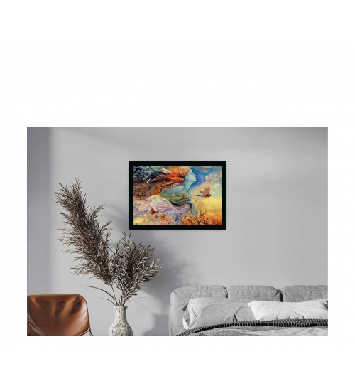 Modern Art Painting with Synthetic Photo Frame (Multicolor) Modern Art Painting with Synthetic Photo Frame (Multicolor)