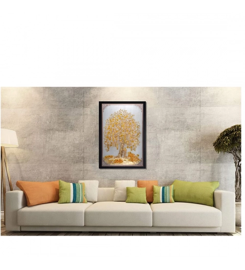 Tree Modern Art Painting with Synthetic Photo Frame (Multicolor)