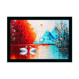 Generic Swan Natural Painting with Synthetic Photo Frame (Multicolor)