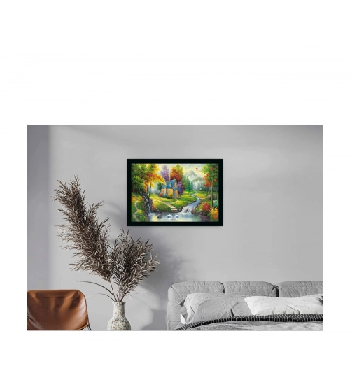 Natural Scenery Painting with Synthetic Photo Frame (Multicolor)