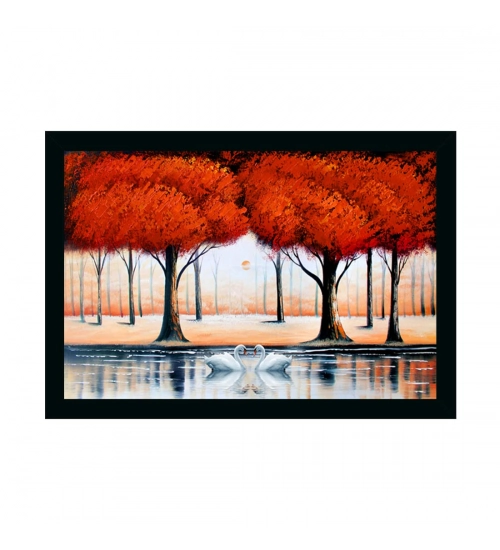 Tree Painting Painting with Synthetic Photo Frame (Multicolor)