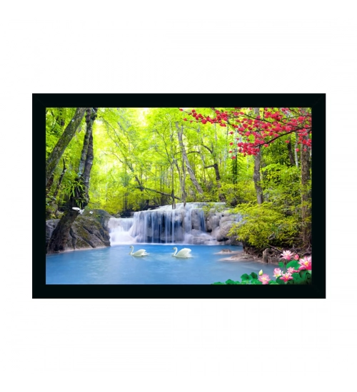 Natural Water Fall Scenery Painting with Synthetic Photo Frame (Multicolor)