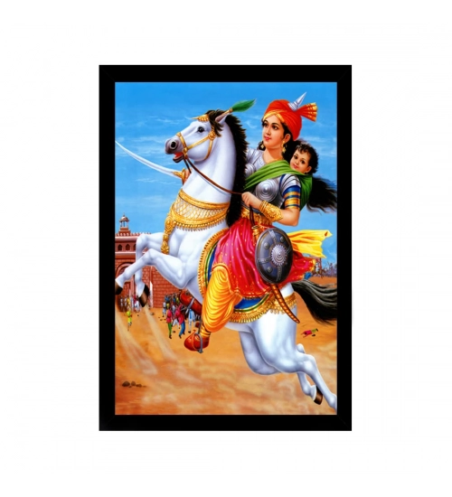 Jhansi Ki Rani Laxmi Bai Painting with Synthetic Photo Frame (Multicolor)