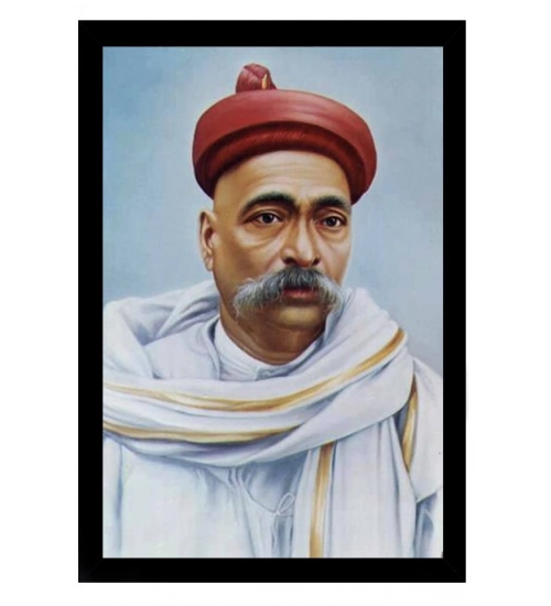 Bal Gangadhar Tilak Painting with Synthetic Photo Frame (Multicolor)
