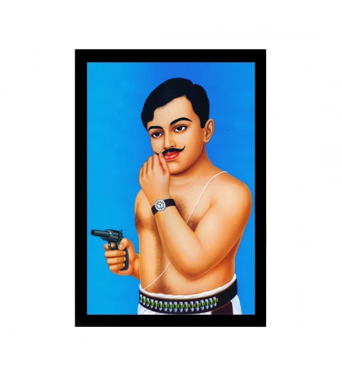 Chandra Shekhar Azad Painting with Synthetic Photo Frame (Multicolor)