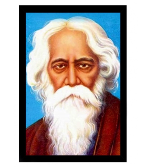 Rabindra Nath Tagore Painting with Synthetic Photo Frame (Multicolor)