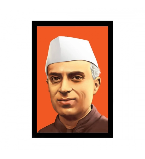 Jawaharlal Nehru Painting with Synthetic Photo Frame (Multicolor)