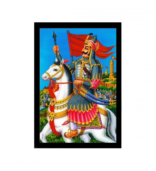 Maharana Pratap Painting with Synthetic Photo Frame (Multicolor)