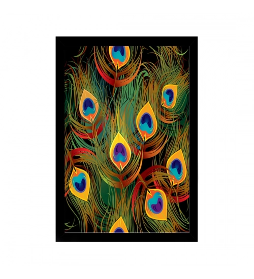Peacock Father Painting with Synthetic Photo Frame (Multicolor)