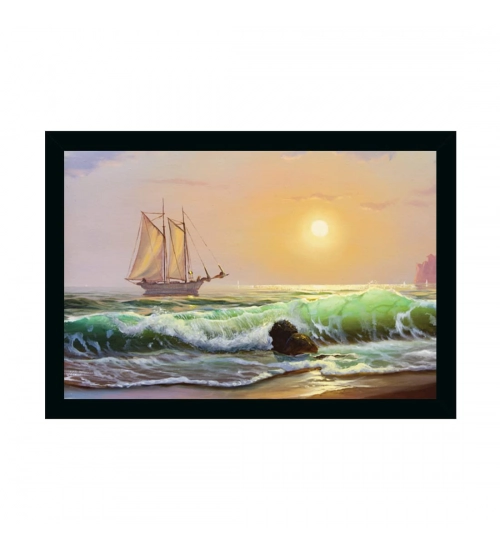 Boat Painting Painting with Synthetic Photo Frame (Multicolor)