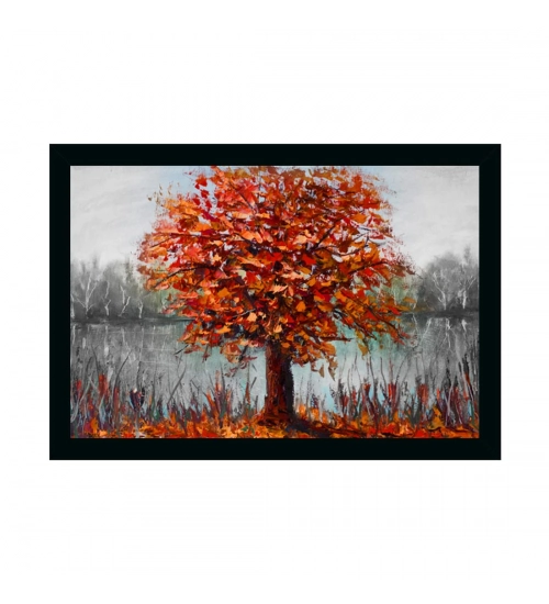 Tree Painting Painting with Synthetic Photo Frame (Multicolor)