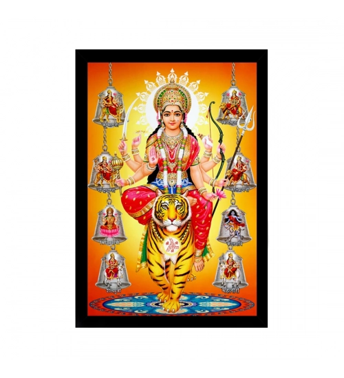 Durga Mata Painting with Synthetic Photo Frame (Multicolor)