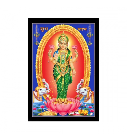 Maa Laxmi Painting with Synthetic Photo Frame (Multicolor)